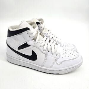 Nike Women's 8 Air Jordan 1 Mid White Black Sneakers Shoes Basketball Sports